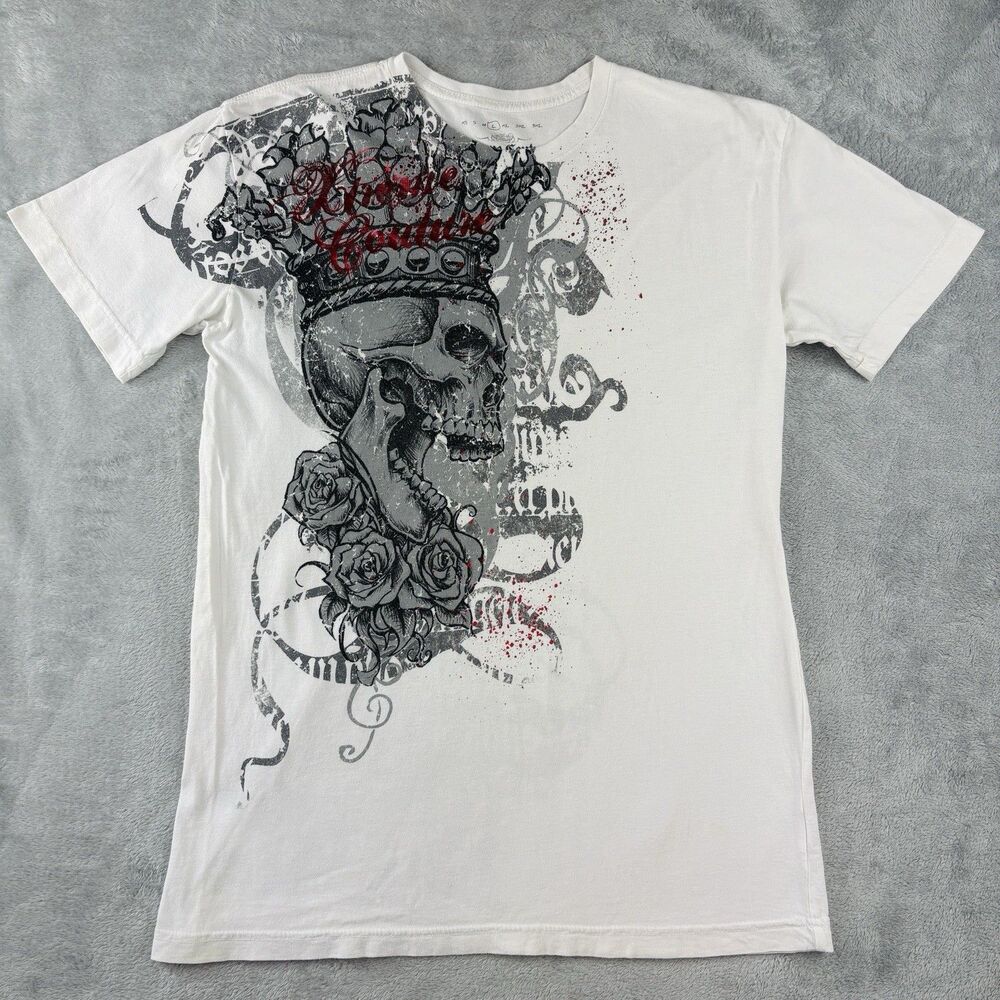 Vintage Y2K Xtreme Couture TShirt Mens L White Crown Skull Goth Punk Grunge USA